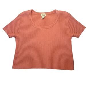 VTG 90s The Limited Ribbed Cropped Sweater Coral Cotton Sz L Short Sleeve Y2K
